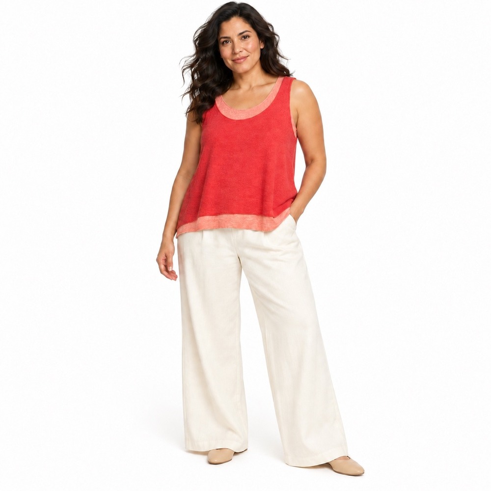 Eileen Fisher Tank Top Wool Blend Coral Pink Layered Hem Minimalist Womens M